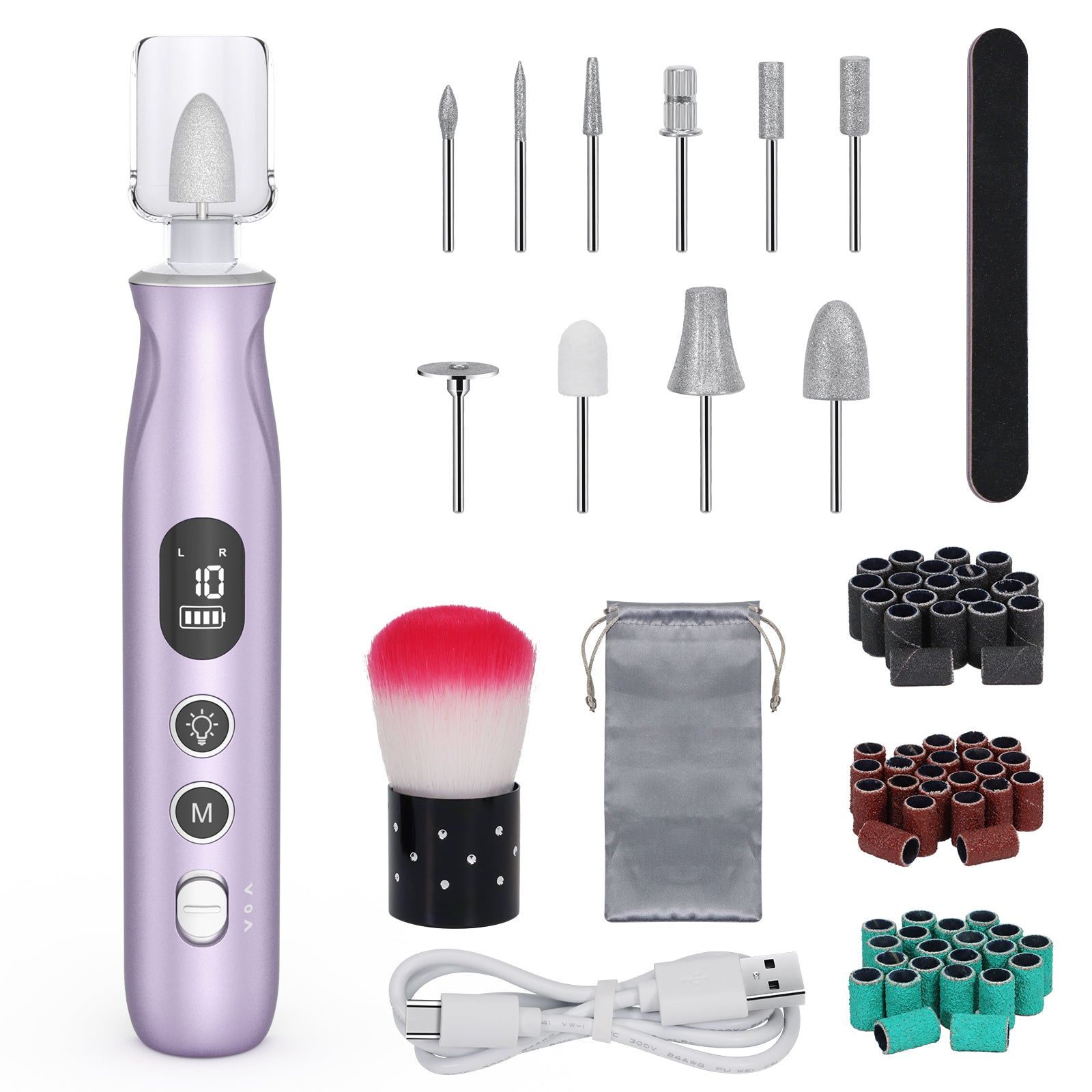 PELCAS 10 Speed Electric Nail File Portable Manicure Kit with LCD Screen Suitable for Human, Pet, Thick Toenails, Natural & Acrylic Nails