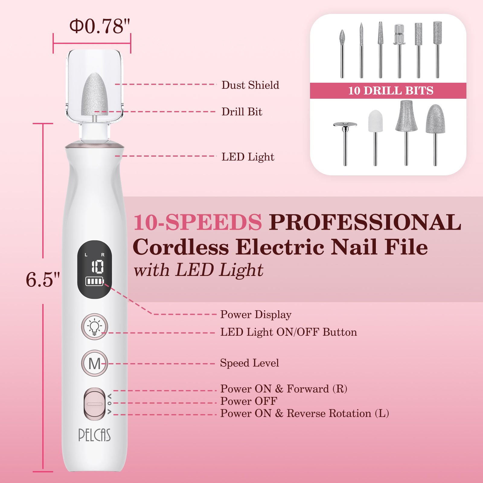 PELCAS 10 Speed Electric Nail File