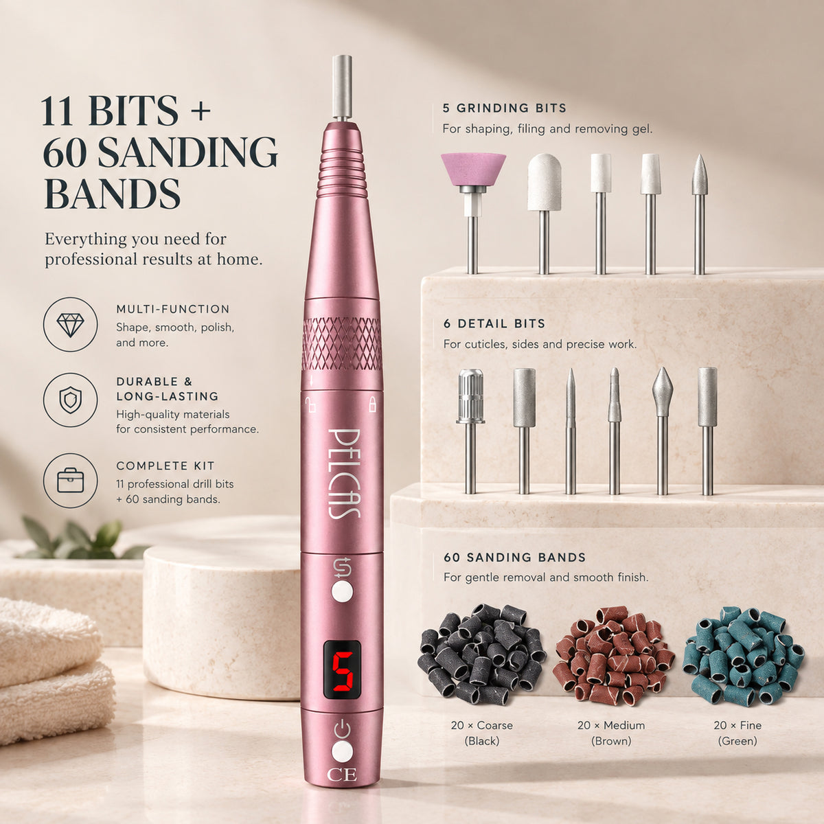 PELCAS 2000 RPM Portable Electric Nail Drill Compelet Set