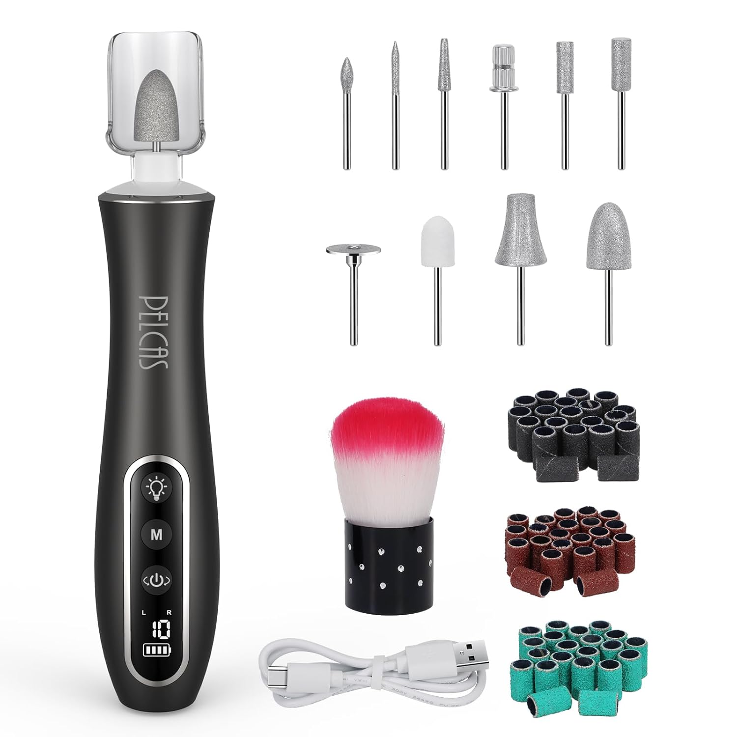 PELCAS 10 Speed Professional Electric Nail Drill Black