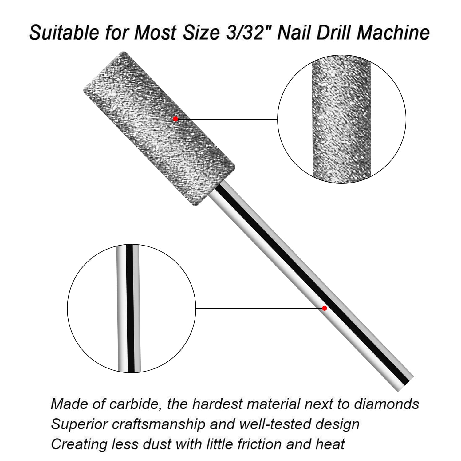 9 Pcs Diamond Nail Drill Bits Set for Acrylic Nails - PELCAS Professional Replacement Heads for Electric Nail Drill Machine