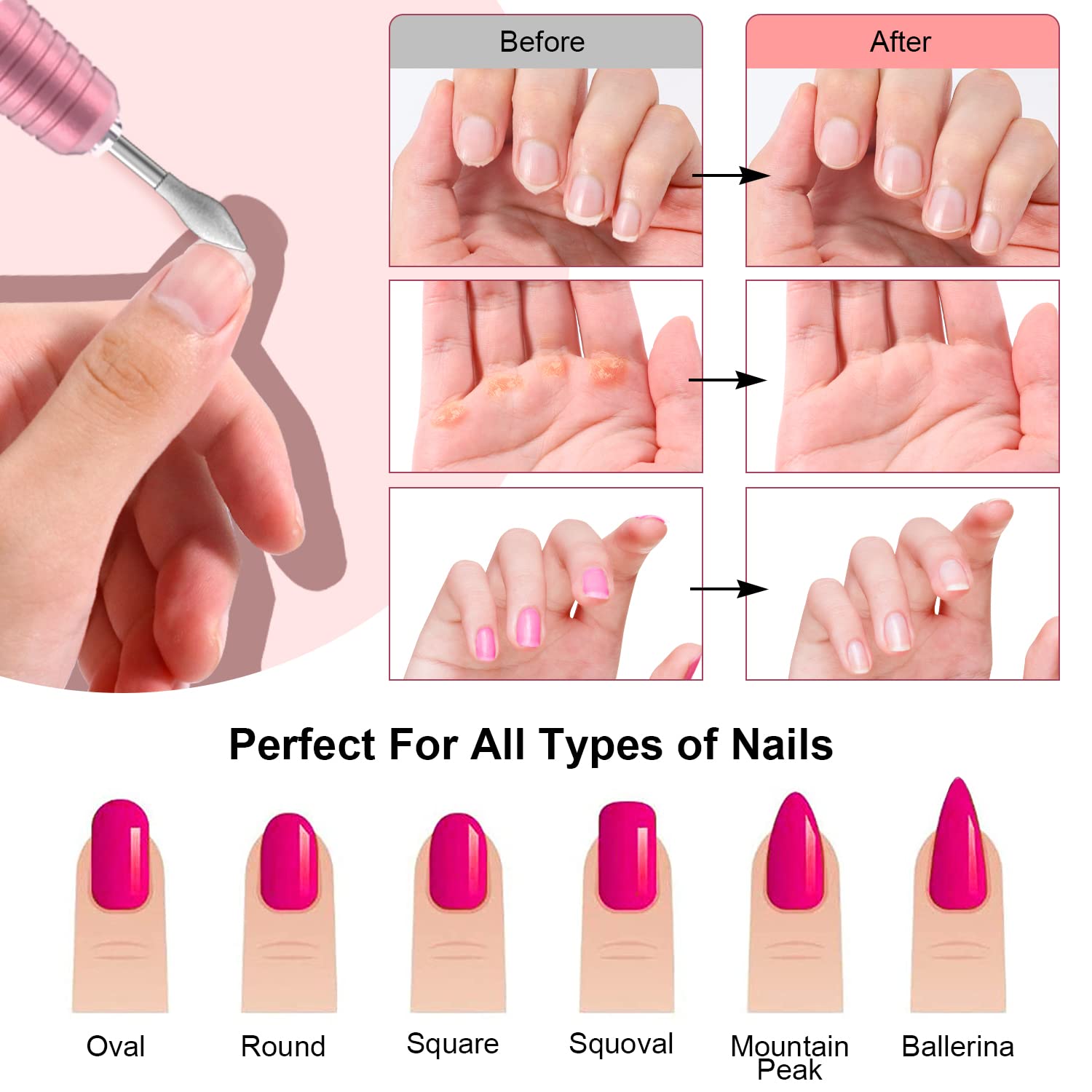 9 Pcs Diamond Nail Drill Bits Set for Acrylic Nails - PELCAS Professional Replacement Heads for Electric Nail Drill Machine