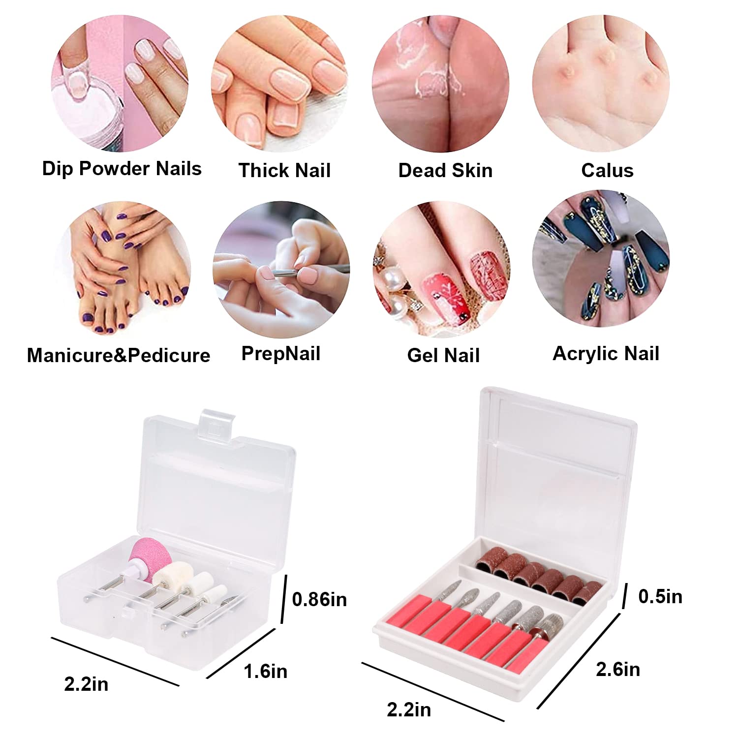 9 Pcs Diamond Nail Drill Bits Set for Acrylic Nails - PELCAS Professional Replacement Heads for Electric Nail Drill Machine