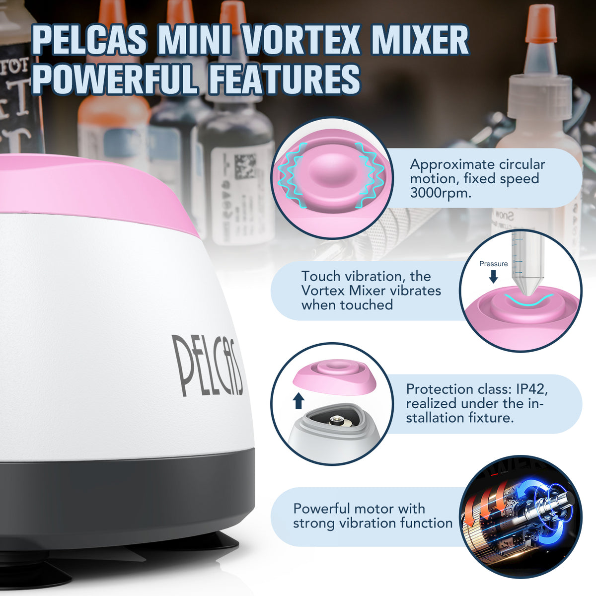 PELCAS Mini Vortex Mixer 3000RPM Vortex Shaker for Tattoo Ink Gel Poli