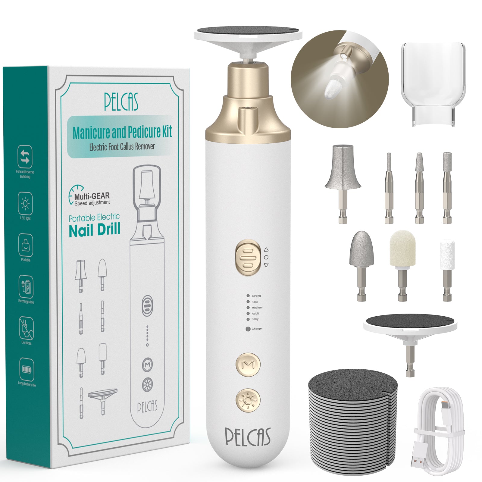 PELCAS 8 in 1 Cordless Electric Nail Drill 