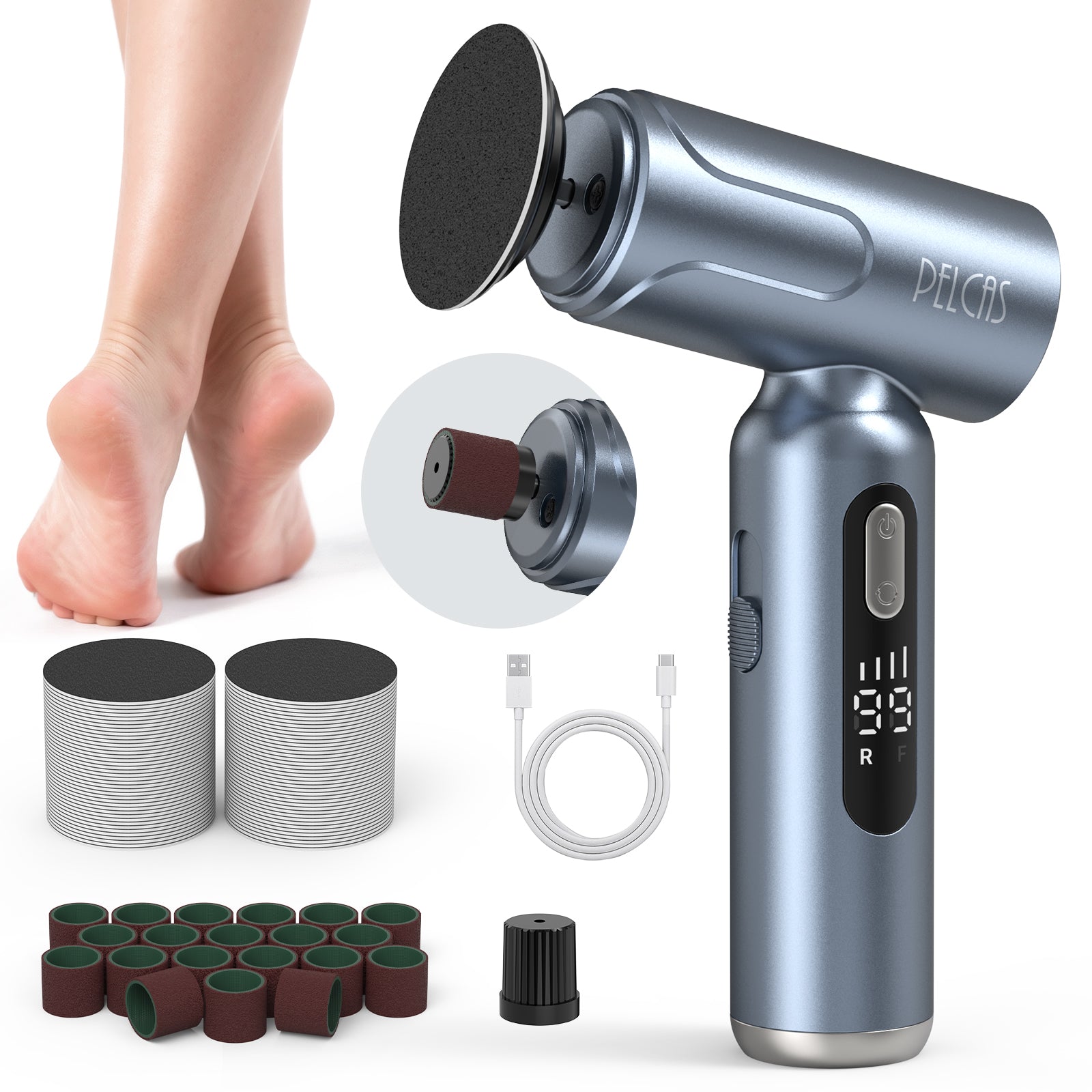 PELCAS Electric Foot File & Callus Remover Gunmetal
