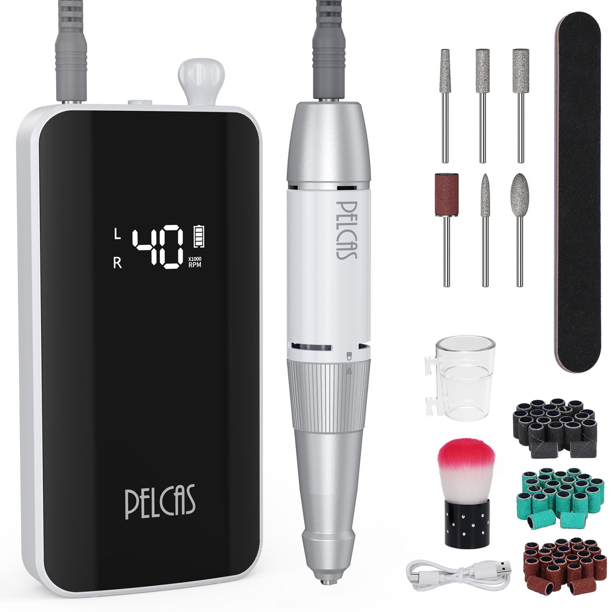 PELCAS 40,000 RPM Cordless Electric Nail Drill