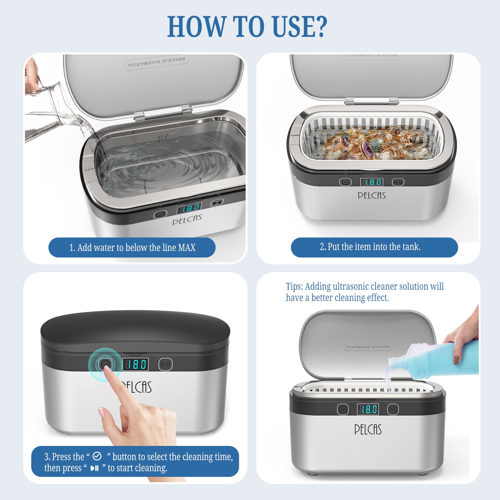 PELCAS CS1 Pro Upgraded Sweeping Frequency Ultrasonic Cleaner 38W