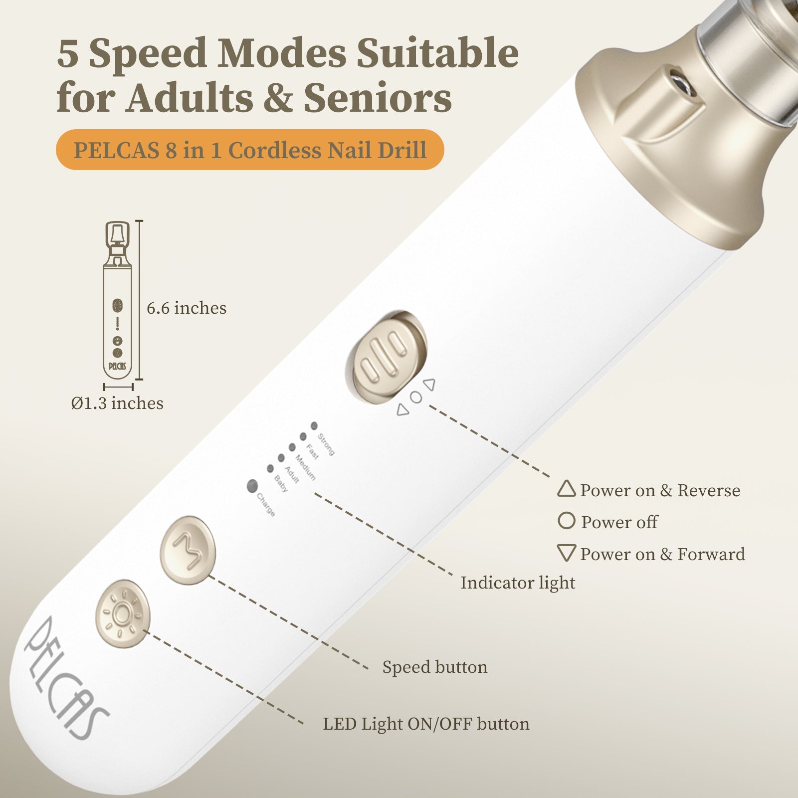 PELCAS 8 in 1 Cordless Electric Nail Drill 