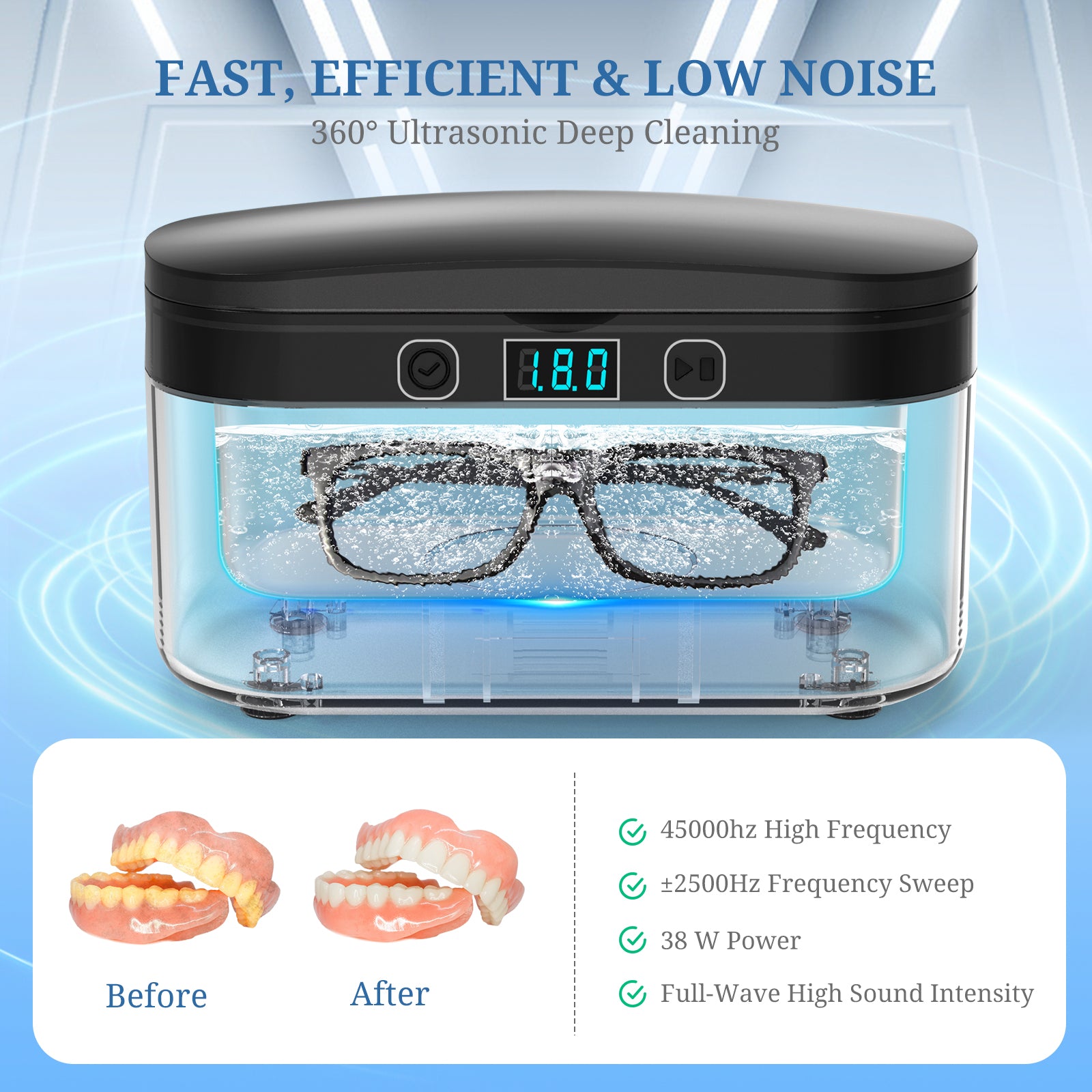 PELCAS CS1 Pro Upgraded Sweeping Frequency Ultrasonic Cleaner 38W