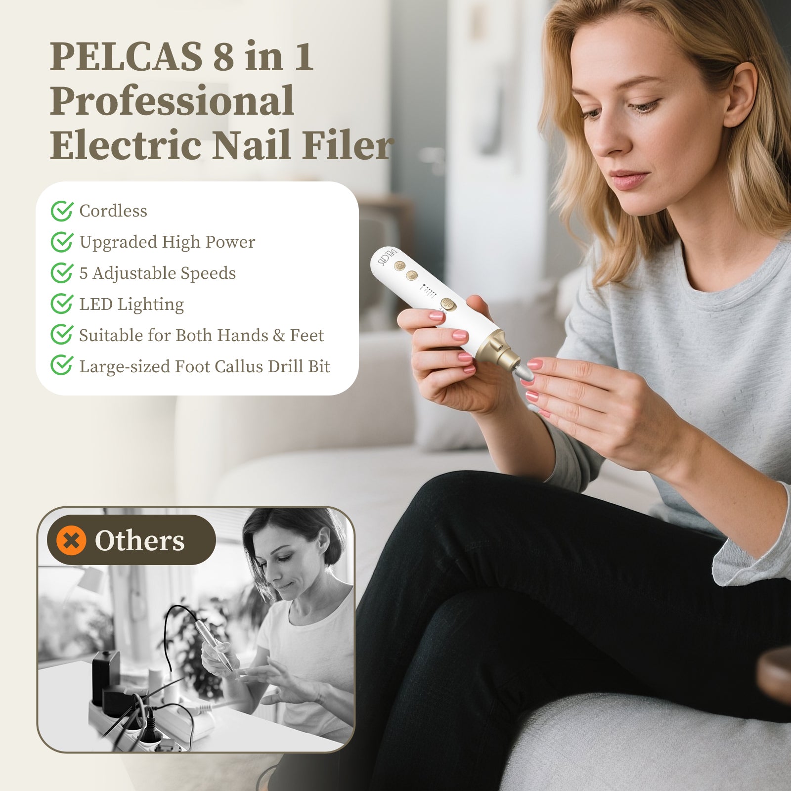 PELCAS 8 in 1 Cordless Electric Nail Drill 