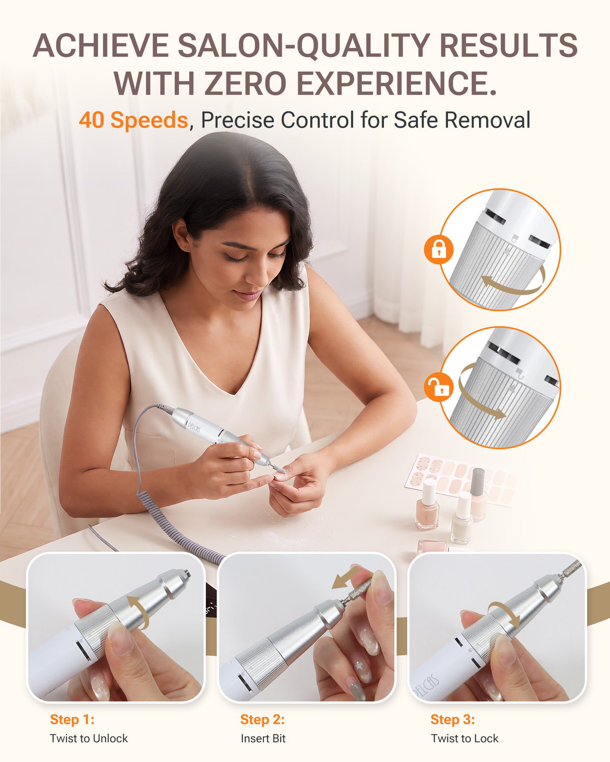 PELCAS 40,000 RPM Cordless Electric Nail Drill