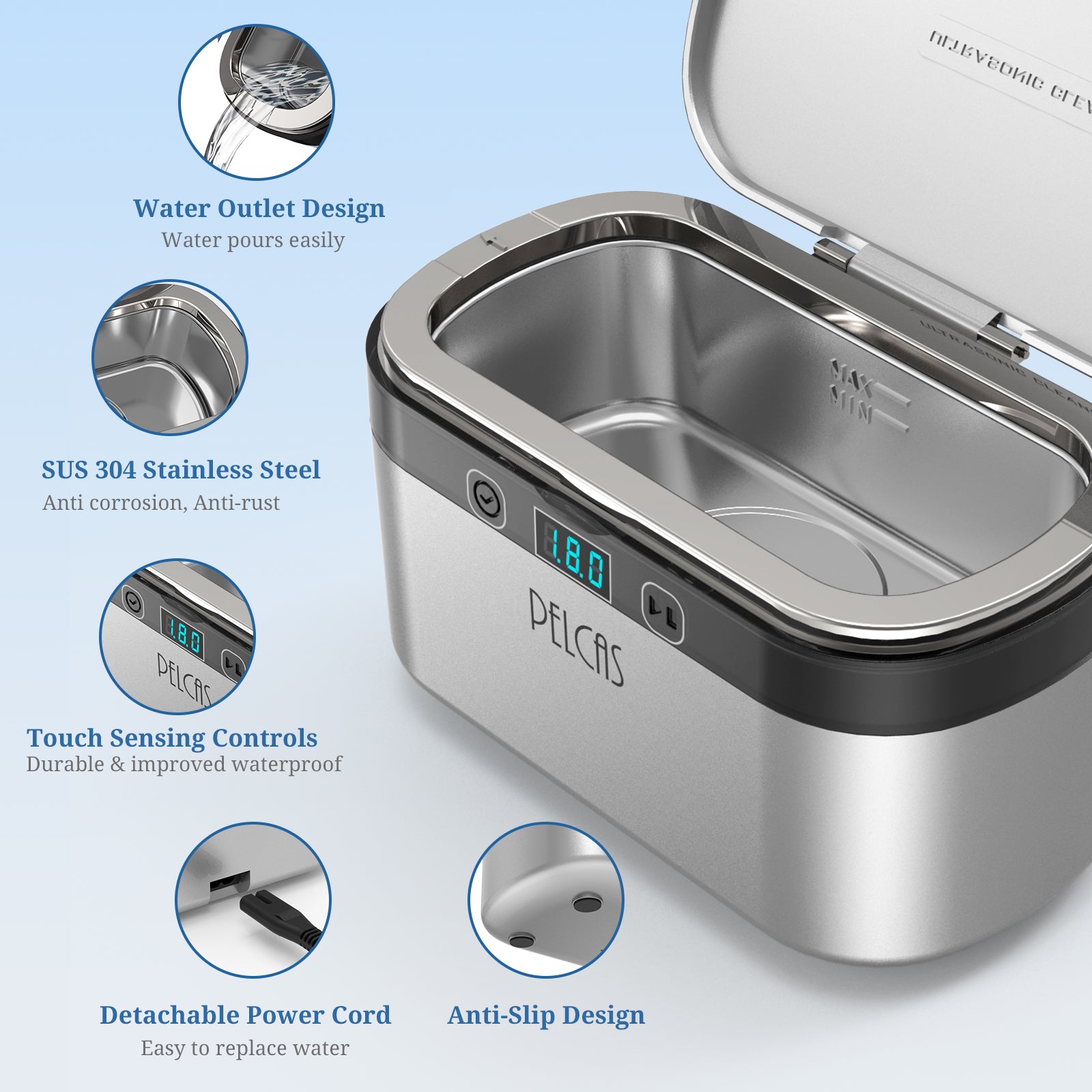 PELCAS CS1 Pro Upgraded Sweeping Frequency Ultrasonic Cleaner 38W