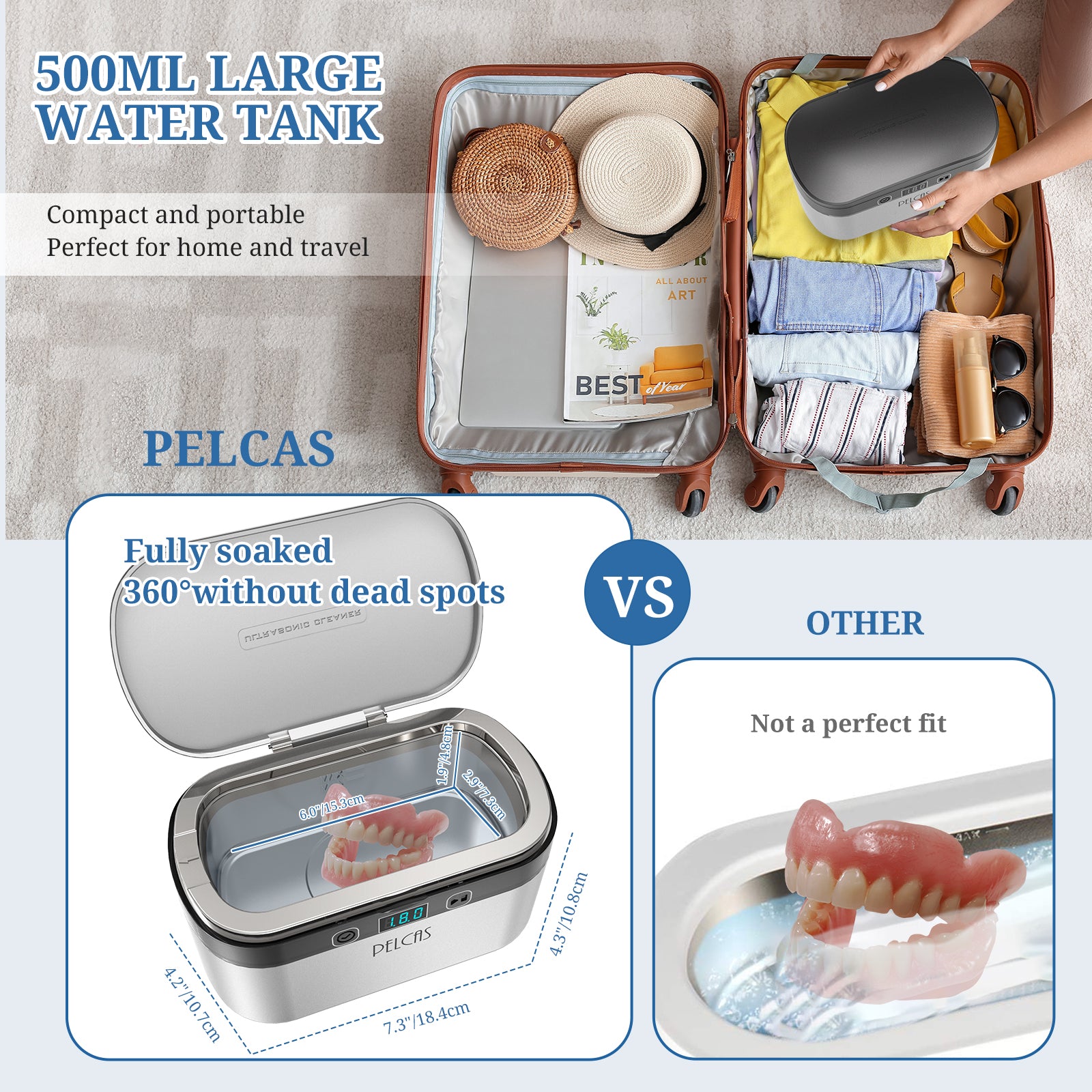 PELCAS CS1 Pro Upgraded Sweeping Frequency Ultrasonic Cleaner 38W