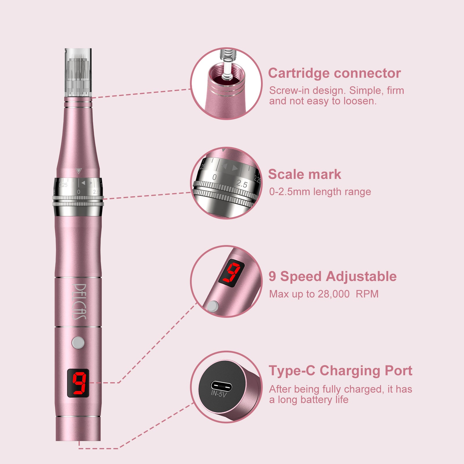 PELCAS Cordless Microneedling Pen 