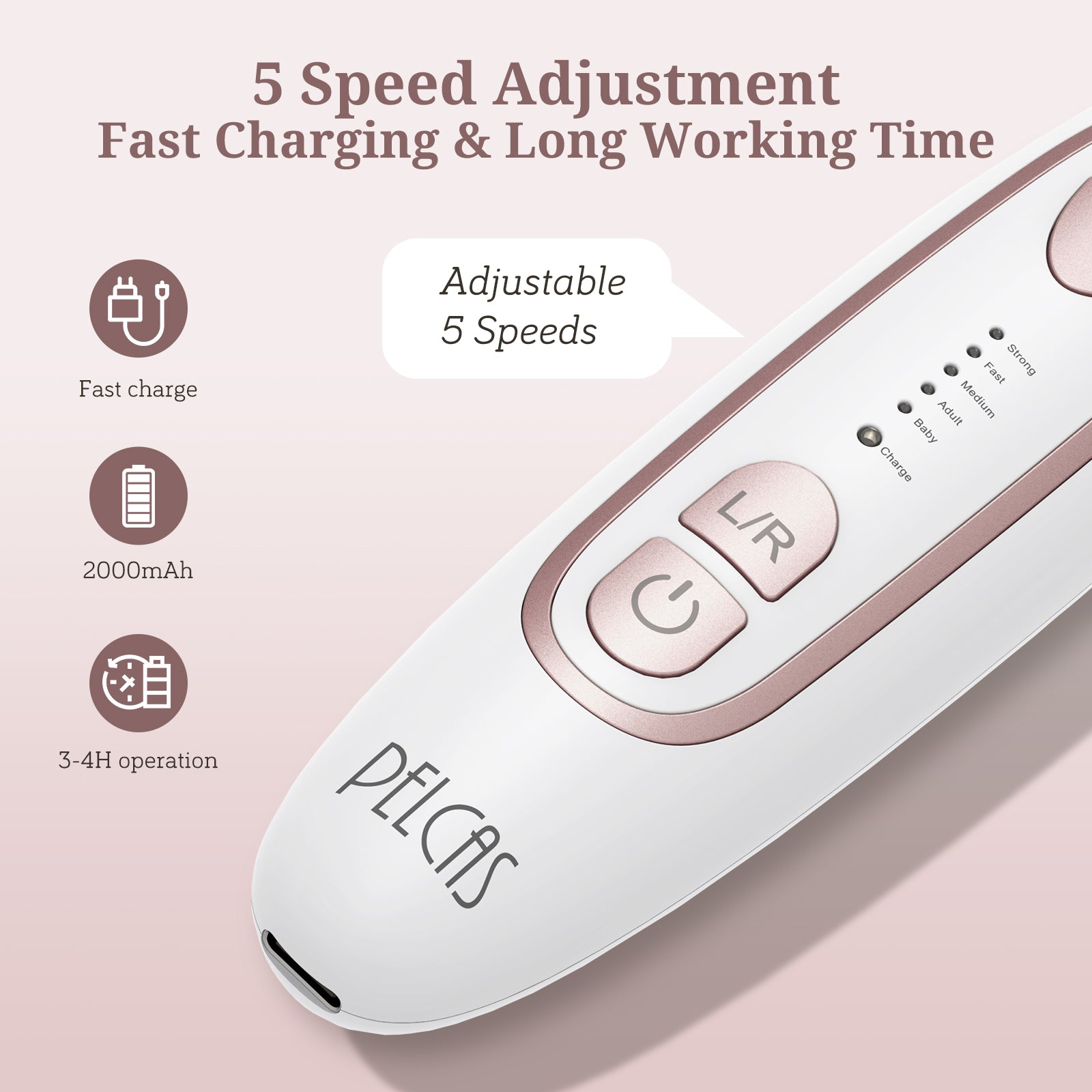 PELCAS Cordless Electric Nail Drill Kit - 5-Speed Professional Manicure & Pedicure Device for Thick Nails with LED Light, 8 Bits & 60 Sanding Bands