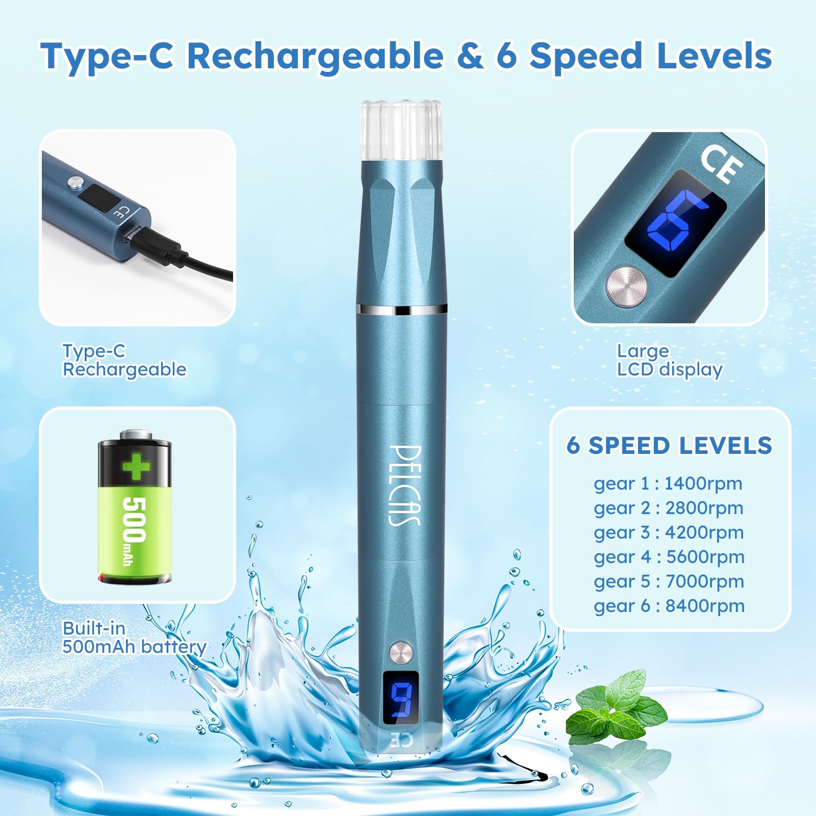 PELCAS Automatic Serum Applicator Microneedling Pen