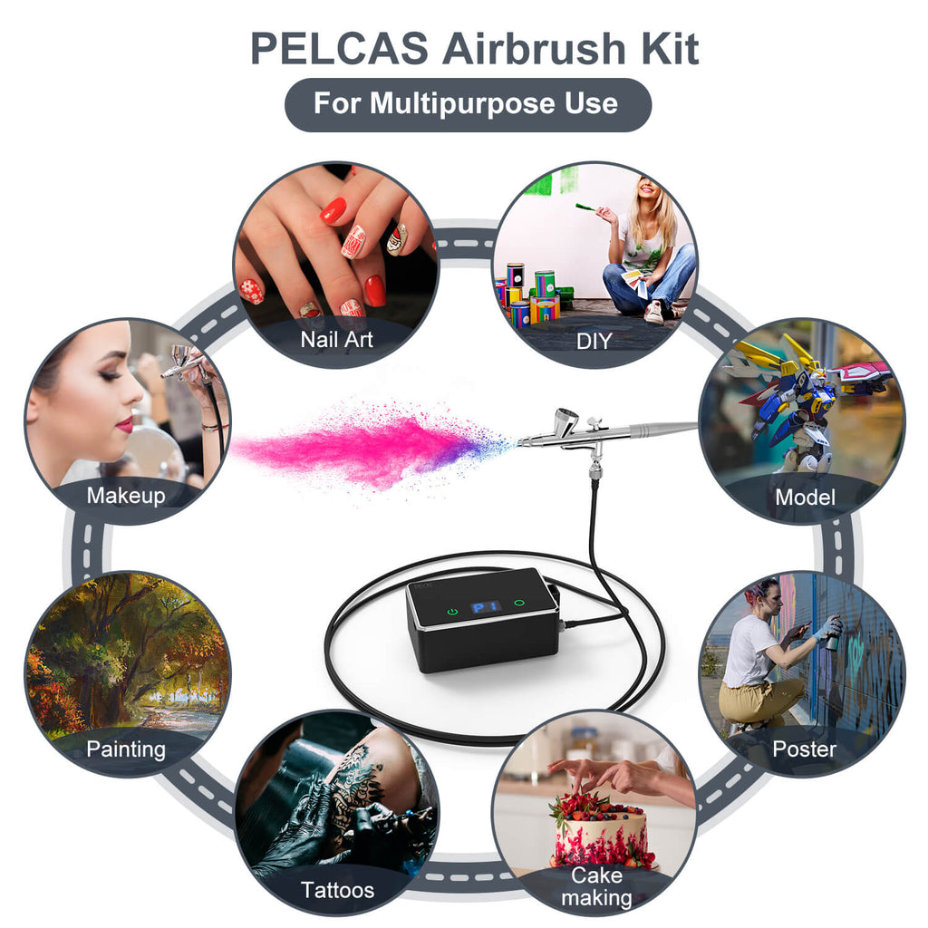 PELCAS Cordless Airbrush Kit with LCD Display Dual-action 36PSI Airbru
