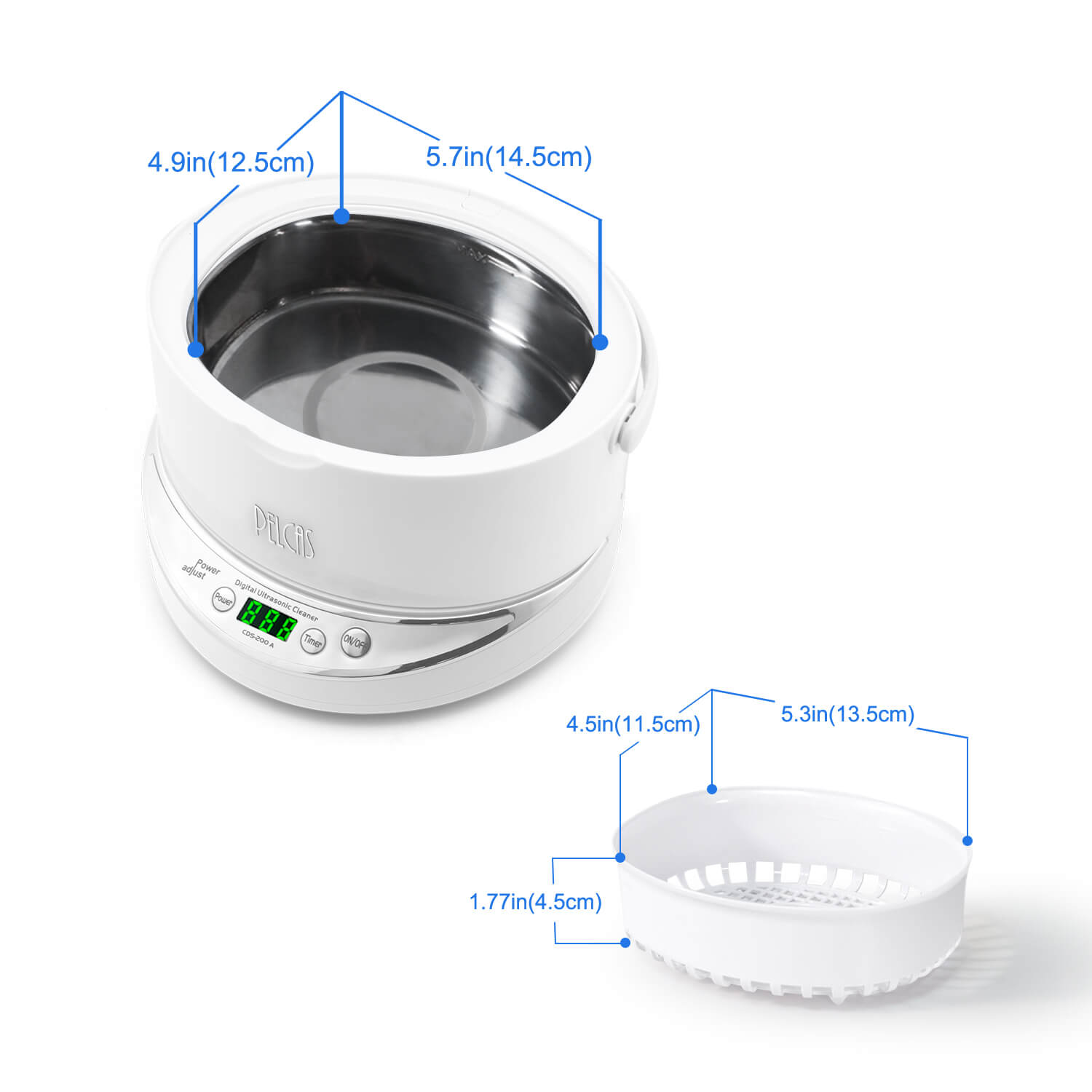 PELCAS CDS-200A Professional Ultrasonic Jewellery Cleaner 750ML with Detachable Tank