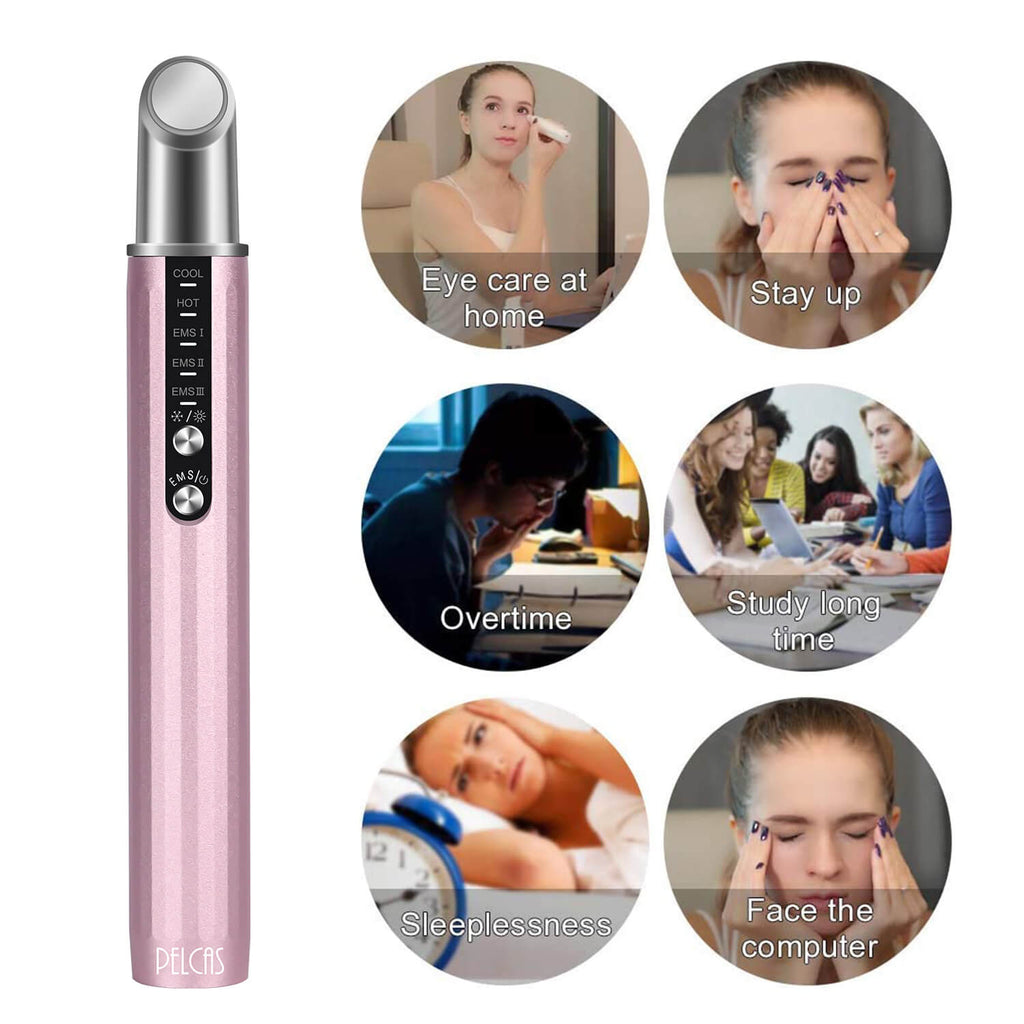 PELCAS Anti-aging Galvanic Eye Massager Wand with 42°C Heated / Cooling / EMS Mode