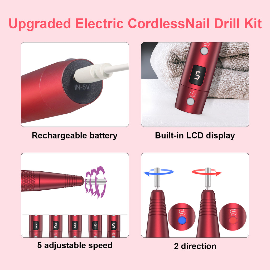 YBLNTEK Electric USB Nail Drill Machine 20000 RPM Manicure Pedicure Drills Nail  File for Acrylic Nails Gel Polishing Shape Tools