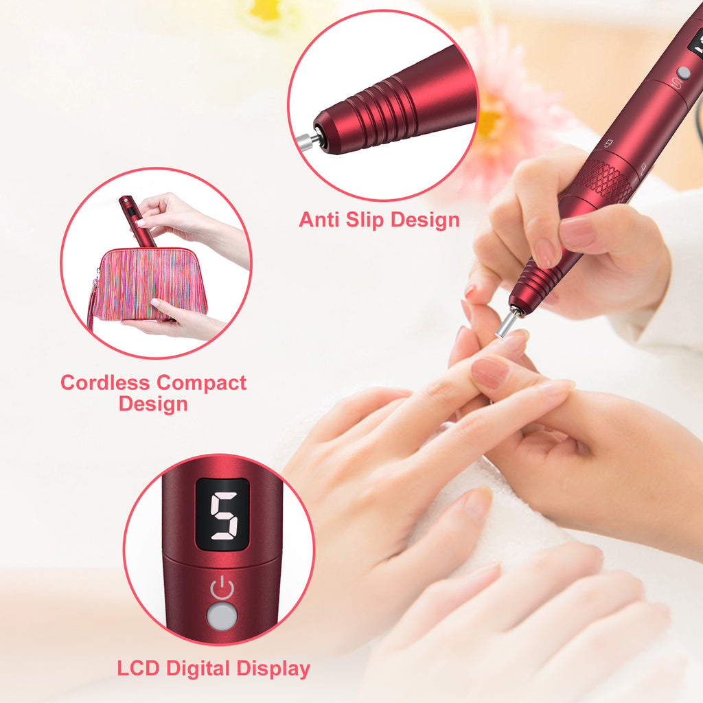 Pelcas Portable Electric Nail Drill Manicure and Pedicures Nail E-file Cordless Electric Nail File 20000 RPM